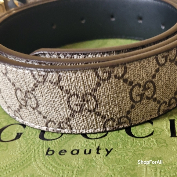 Gucci Brown Monogram Belt with Gold Buckle NWOT - Picture 3 of 8
